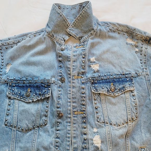 Free People Distressed Stud Denim Jacket - Picture 9 of 12
